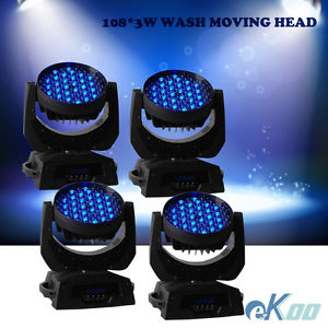 4Pcs 108x3W RGBW LED Moving Head Wash Stage Light DJ Disco Party American