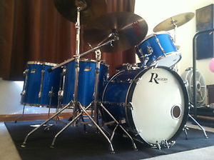 Vintage Ludwig Classic Mach 4 Blue Sparklle Drum Set 22 18 16 13 3ply clear