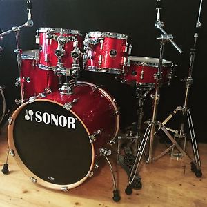 Sonor 3007 Red Sparkle Maple Shell  5 Piece Drum Kit Mint Inc Hardware