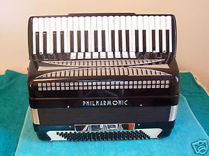 Philharmonic Black 120 bass Accordion 3/ 5 Reeds 9-4 reg Accordian Italy VG Cond