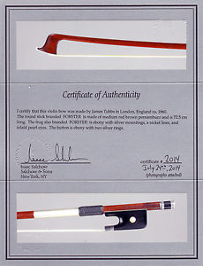 A superb English certified violin bow J.Tubbs, ca.1860, EXCELLENT!