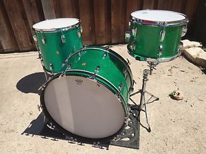 60's/70's Ludwig Green Sparkle Classic 22-13-16 Drum Set- Excellent Condition